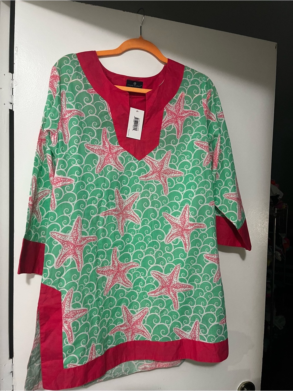 Brand New with tags Green Starfish Print Tunic with Pink Trim - Women Tops
